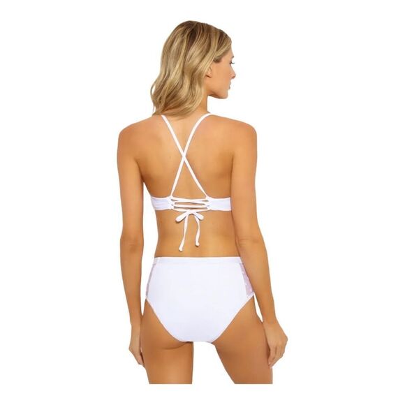 Ella Moss White Sheer Dot Panels High Waist Bikini Bottom Size Small - Picture 4 of 7